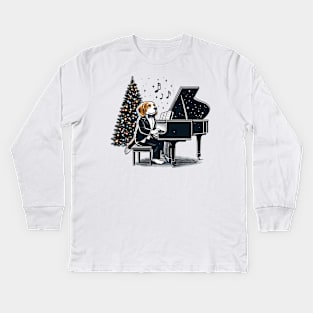 Beagle Playing Piano Christmas Kids Long Sleeve T-Shirt